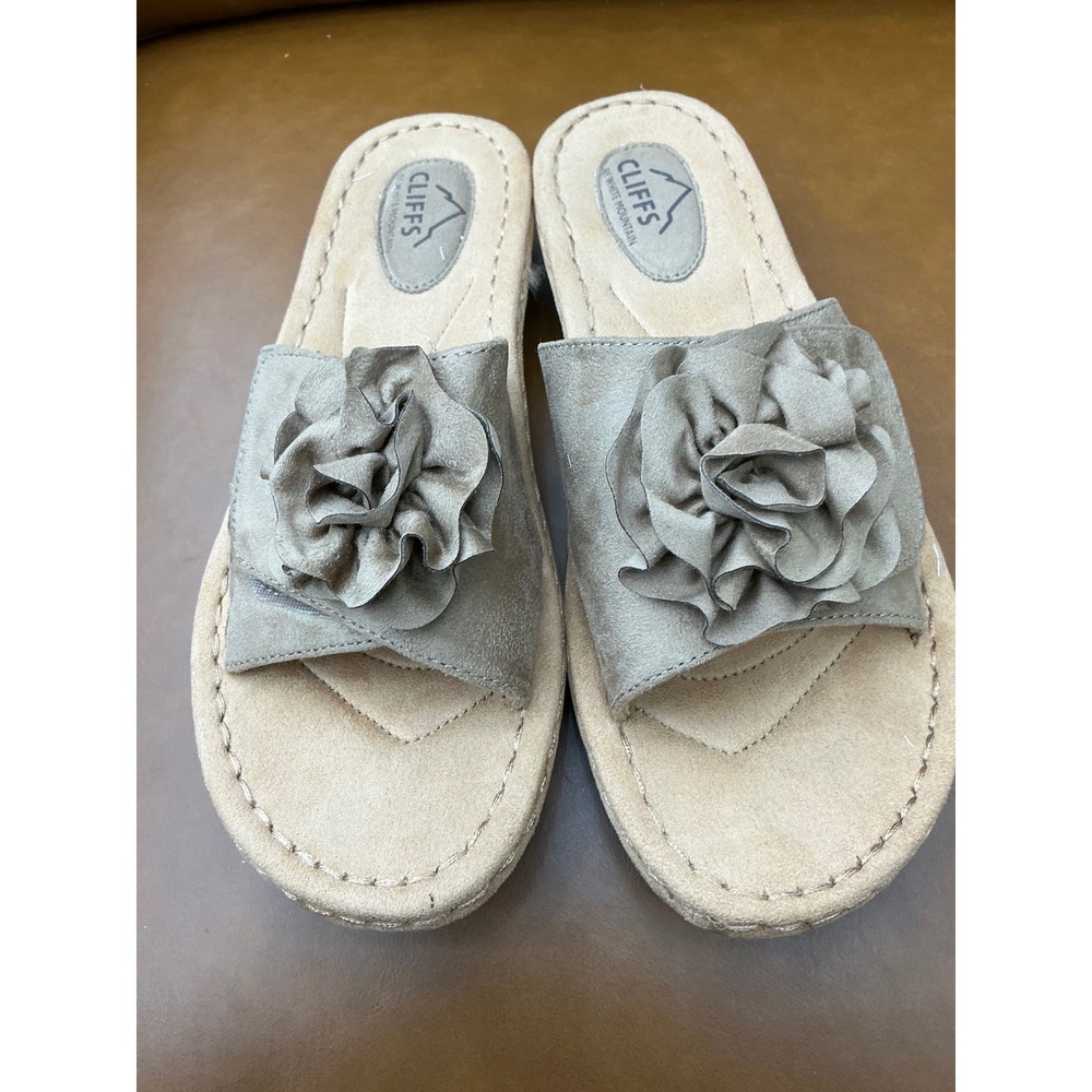 Cliffs Casmyn Sandals‎ Women 10 Mocha  Floral Rosette Wedge Slide C39133